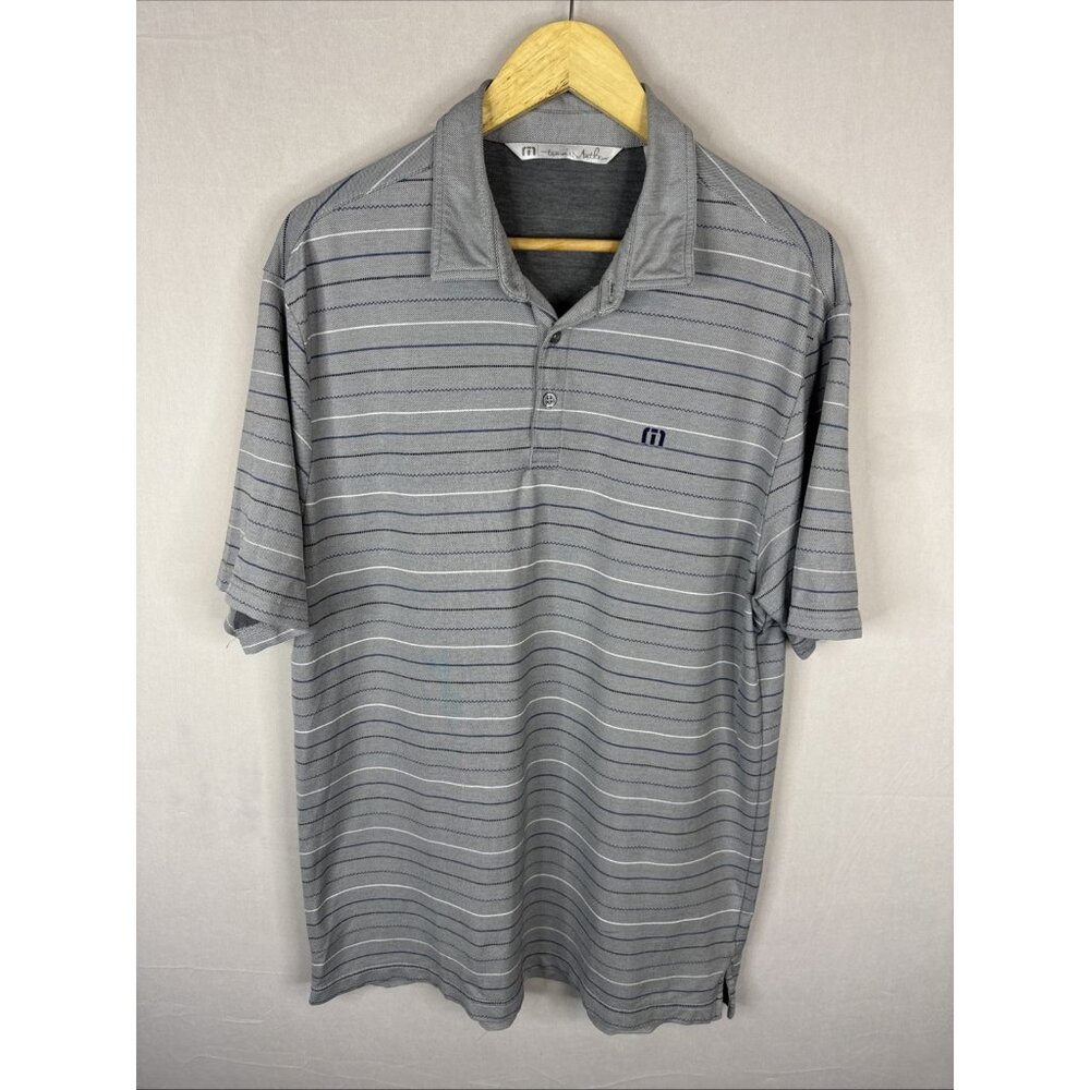 Travis Mathew Golf Polo Shirt Men Large Gray Striped Performance Short Sleeve